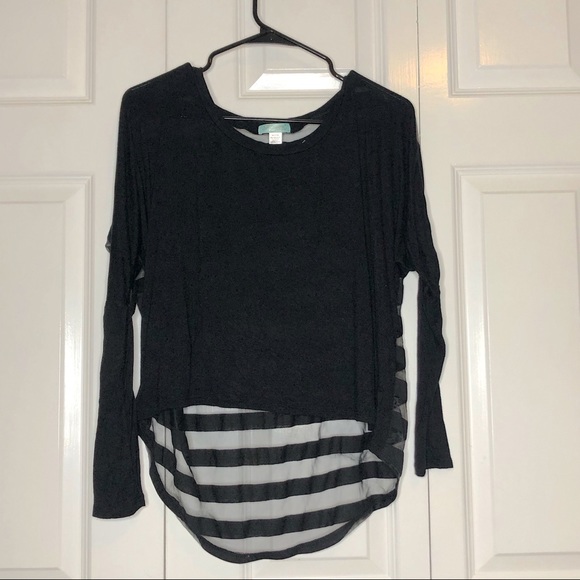 Long Sleeve Black Top With Open Back Stripe Detail - Picture 2 of 2